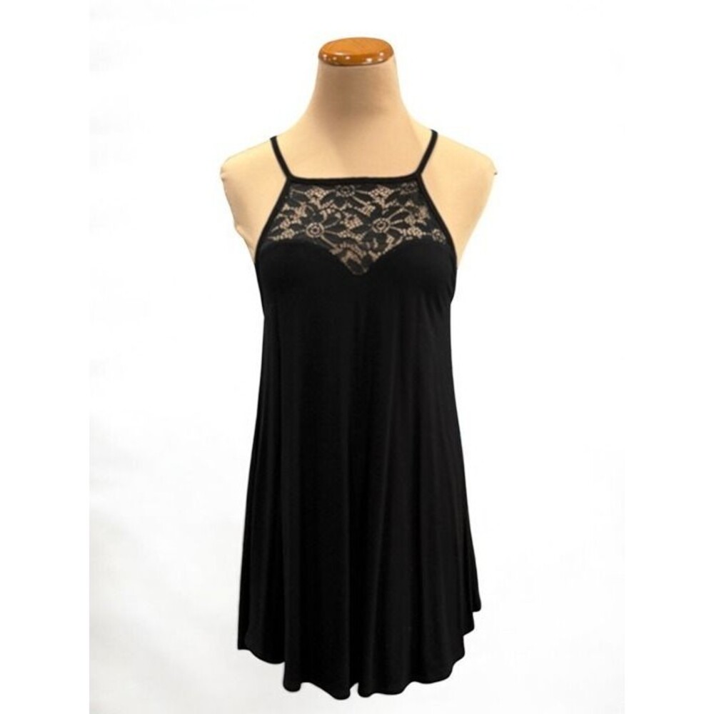Small Black Lace Panel Halter Tunic